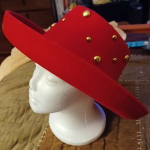 VINTAGE BETMAR NEW YORK RED WOOL FELT STUDDED HAT 21" EUC
